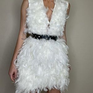 Haute couture feather dress, perfect white swan costume for Halloween